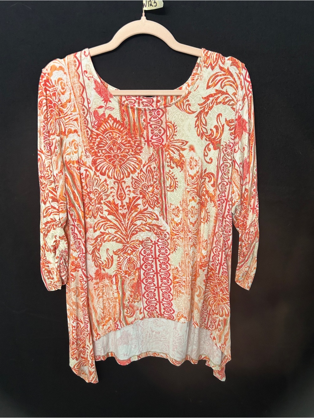 Women’s Chico’s Size 2 Orange Paisley 3/4 Sleeve Top